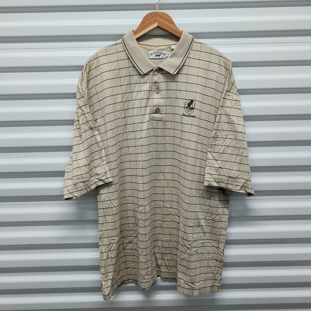 Monterey Club Polo Shirt XL Mens Beige Windowpane Shoal Creek Mercerized Cotton — photo 3